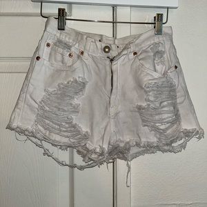 White distressed denim shorts